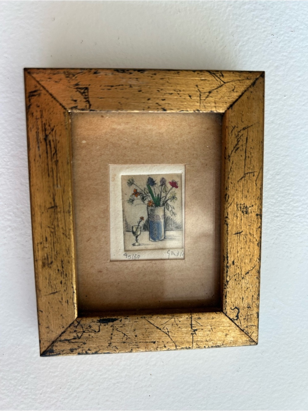 Vintage Framed Hand-Colored Floral Etching 45/50 Signed Gandia Mini Fine Art